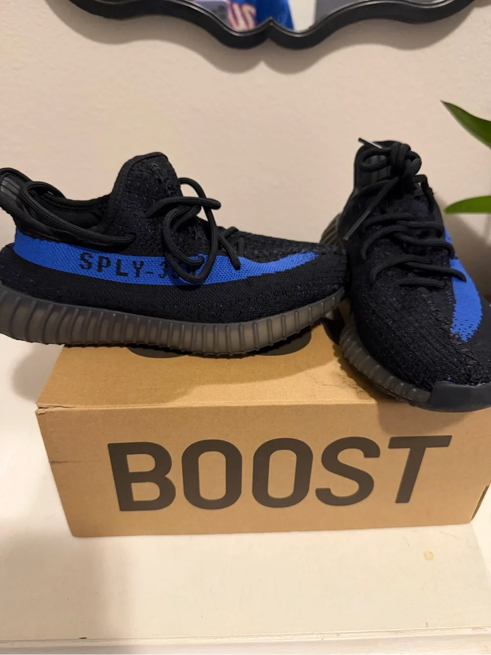Yeezy Boost 350 V2 Black with Blue Stripe Sneakers